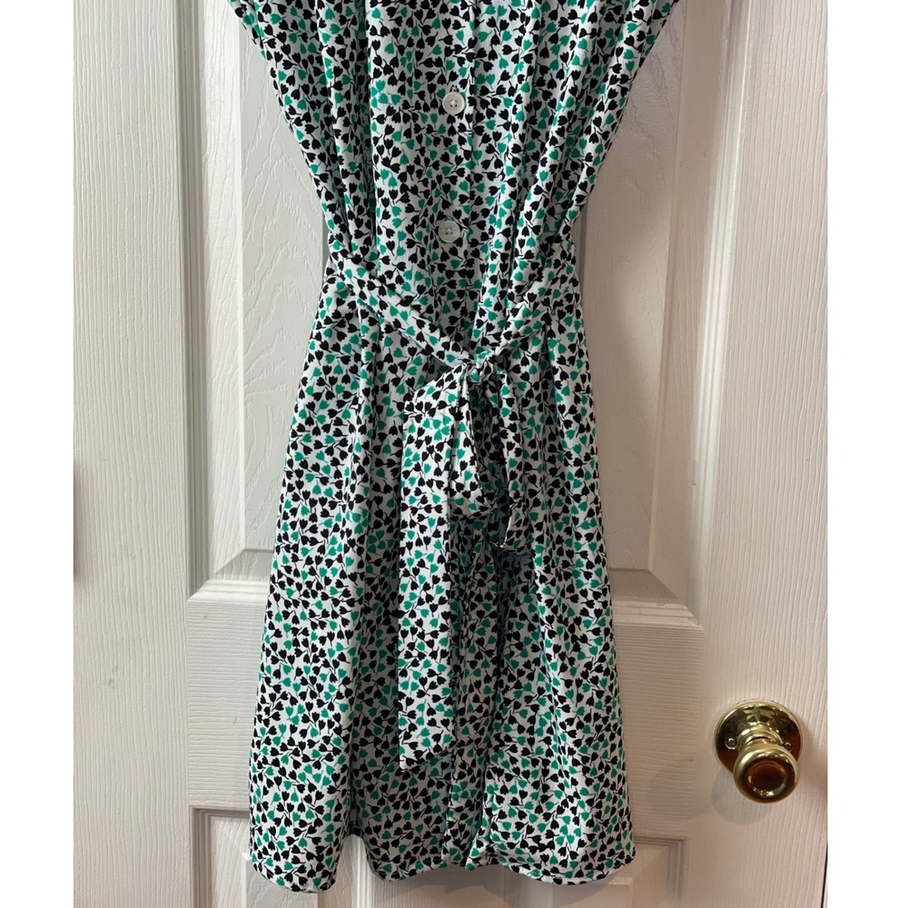 PopSugar Green Black Tulip Floral Shirt Dress Button Front Belted Pockets‎ M NEW - Picture 3 of 16